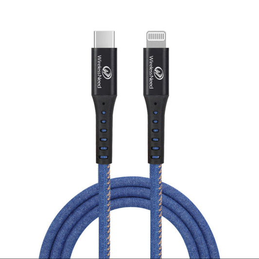 10ft Denim Type-C to Lightning Cable 20W for iPhone in bulk