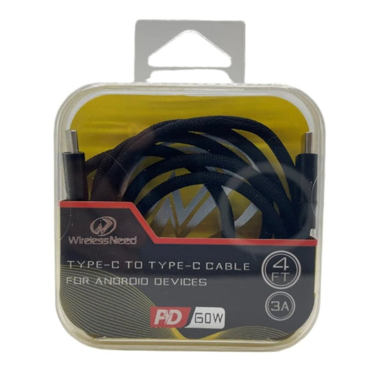 4ft Type-C to Type-C PD Cable 3.1A in Crystal Box